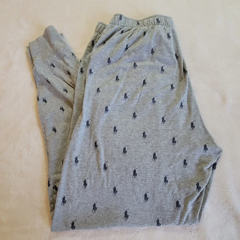 Polo Ralph Lauren Pajama Joggers Mens L Gray All Over Pony Logo Sleepwear Pants